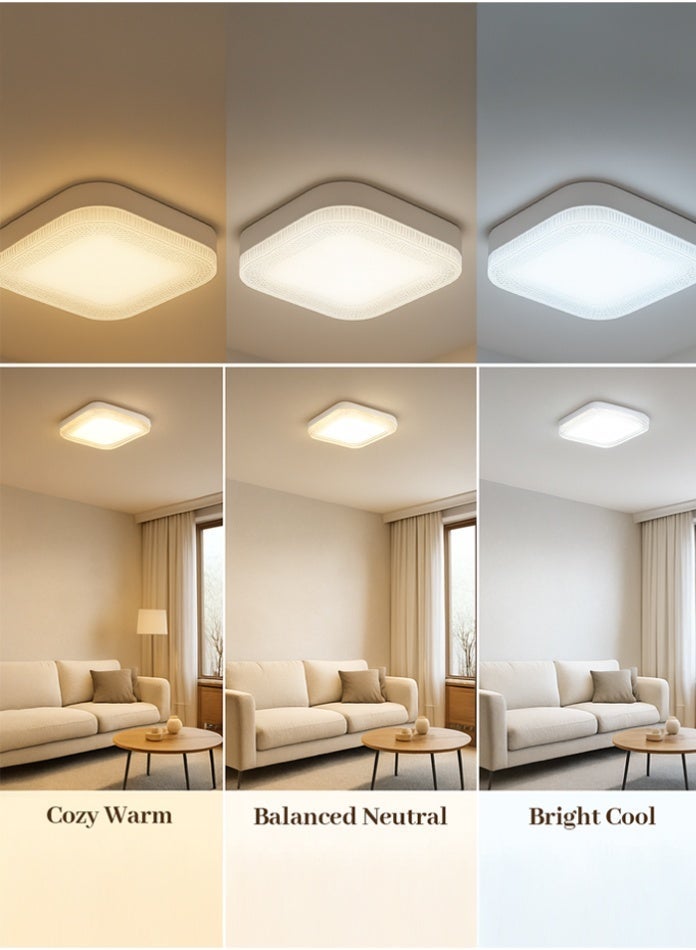 MODI Modern Square Crystalline LED Ceiling Light 36W 23CM - 3 Color Temperatures, Flush Mount Design, Energy Efficient Bright Lighting for Living Room, Bedroom & Office - Image 3